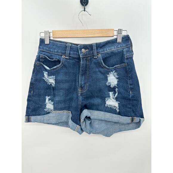 True Craft Shorts Women 7 Blue Medium Wash Denim Distressed Mom Short Jean - Picture 1 of 7